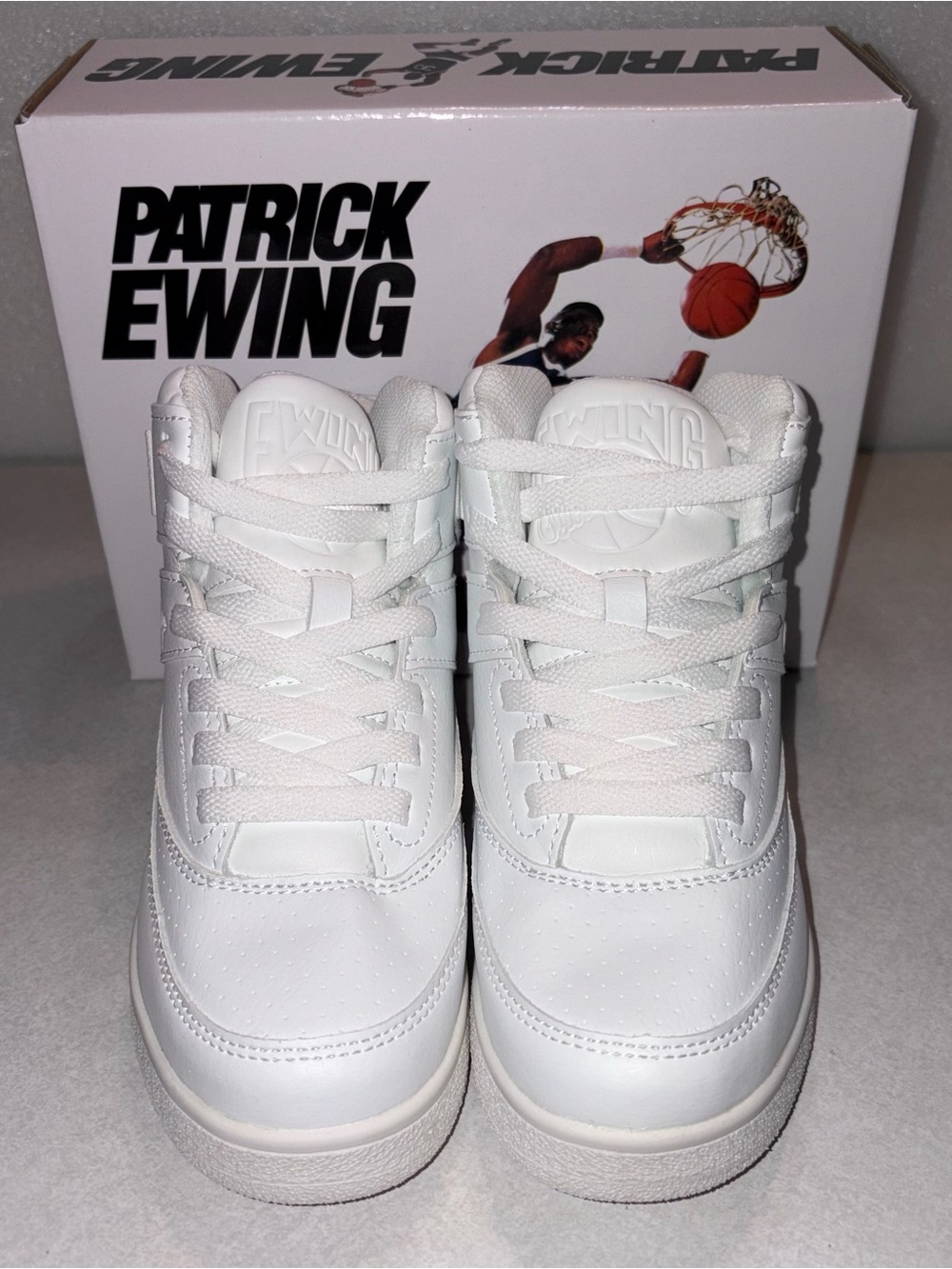 Patrick Ewing Kids All-White Basketball Sneakers